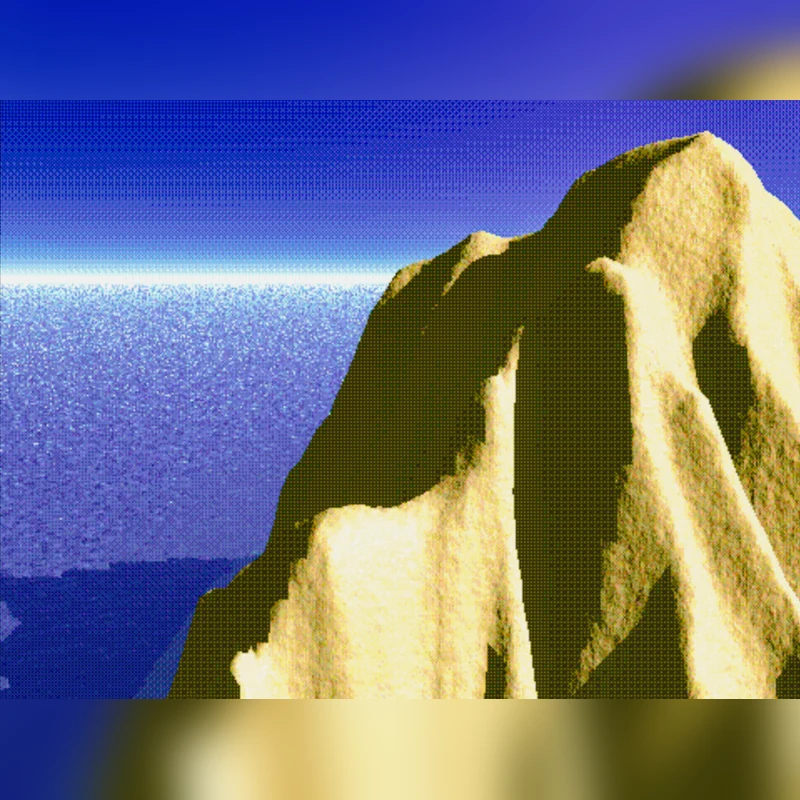 Paisagem azul e montanha em arte pixelizada