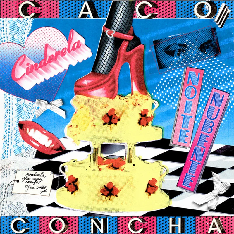 Capa de colagem pop art com sapato e bolo